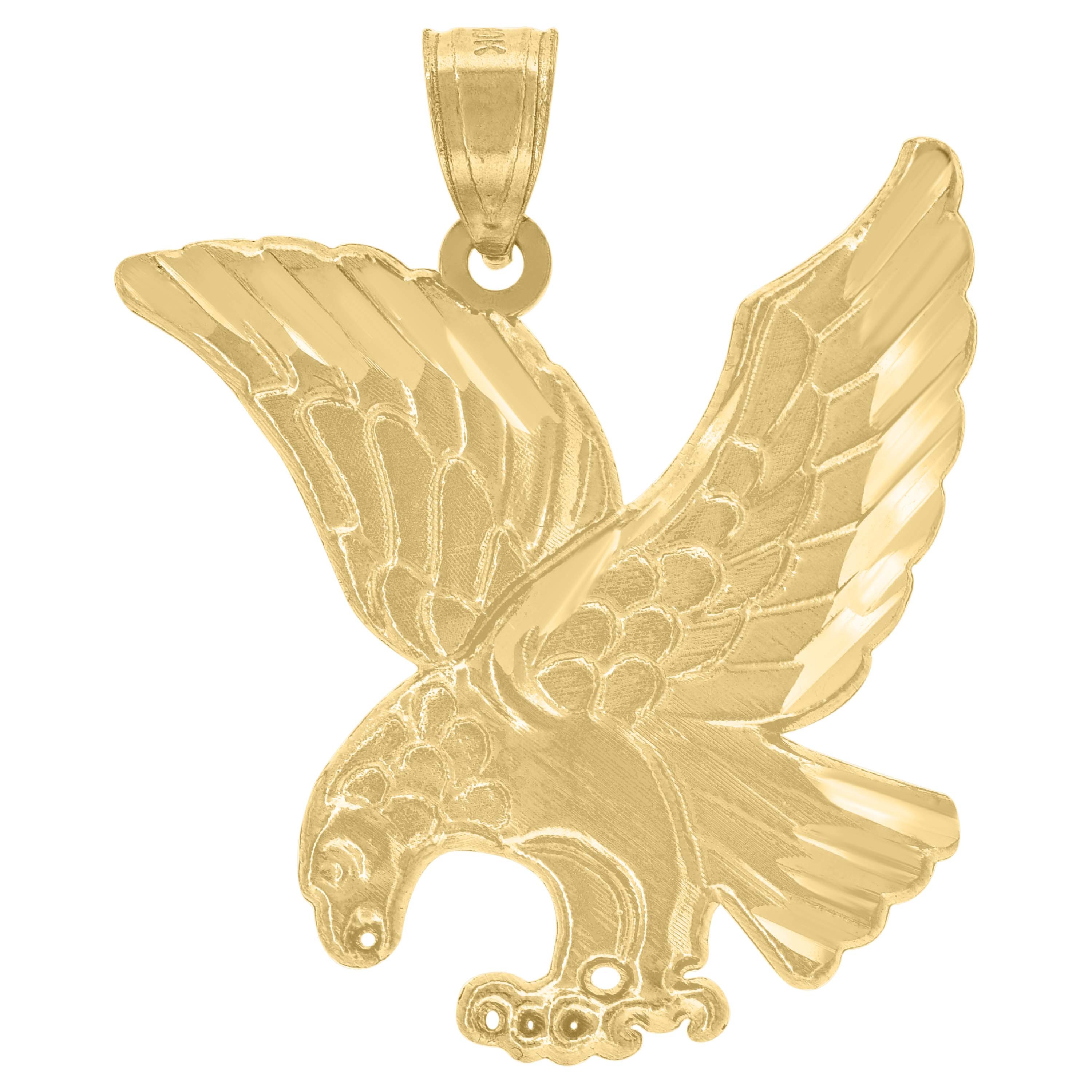 10kt 10k Yellow Gold Mens Diamond-Cut Textured Flying Eagle Bird Charm Pendant